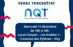 Viry-Châtillon (91) : rencontrez NQT et 3F, partenaires pour l'égalité vers l'emploi, mercredi 11 décembre de 10h à 18h au Local Citoyen – Les Erables 1 – 3 avenue des Pylônes.