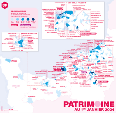 Carte du patrimoine de 3F Normanvie - chiffres au 1er janvier 2024