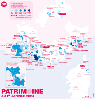 carte du patrimoine de 3F Sud au 1er janvier 2024